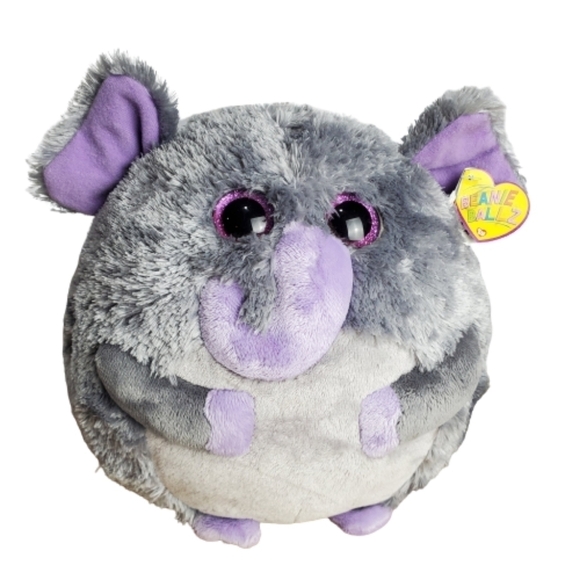 Ty Beanie Ballz Thunder the Elephant Gray Purple Round Plush Stuffed Animal 9" - Picture 1 of 10